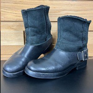 Black leather/suede faux shearling lined short boots 